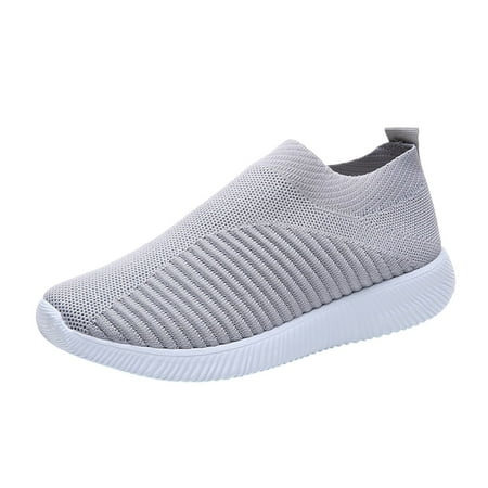 ZIZOCWA Mesh Slip On Sports Shoes for Women Casual Wide Width Running Shoes Non Slip Soft Sole Walking Work Sneakers Arch Support Grey Size38