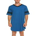 thumbnail image 1 of Hommes Été Pyjama à Manches Courtes V Col Rayé Irrégulière Ourlet Long Sleepshirts, 1 of 8