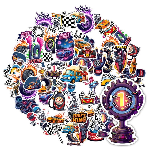 35pcs-50pcs Colorful Racing Stickers Cartoon Motorsport Stickers Trophy Speed Stickers for Suitcase Laptop Car