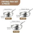 thumbnail image 3 of Cook N Home Classic Tri-Ply Clad 8 Inch / 10 Inch / 12 Inch Stainless Steel Skillet, Saute Frying Pan, Induction Cookware, Compatible with All Cooktops, Dishwasher & Oven Safe, 3-Piece, 3 of 6