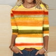 thumbnail image 2 of Jewelreauty Womens Striped 3/4 Sleeve Shirts Plus Size Color Block Crewneck Tops Casual Loose Tunic Basic Tee (L, Yellow), 2 of 4
