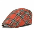 thumbnail image 2 of Men's Classic Herringbone Tweed Wool Newsboy Plaid Ivy Hat Red, 2 of 3