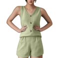 thumbnail image 2 of Pyhlmscde Two Piece Outfits for Women 2025 V Neck Vest And Shorts Loose Casual Two Pieces Set, Summer Rompers for Women 2025, 2Piece Set Outfit for Women Summer, Piece Sets Summer Dressy, 2 of 6