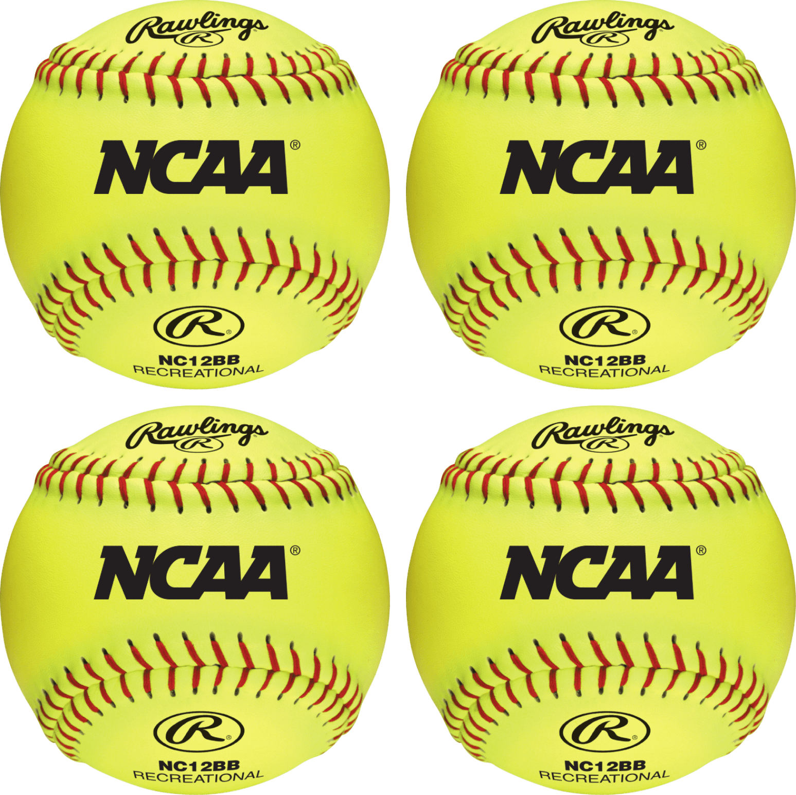 Rawlings NCAA Cork Center Recreational Softballs, 12 inch, 4-Pack ...