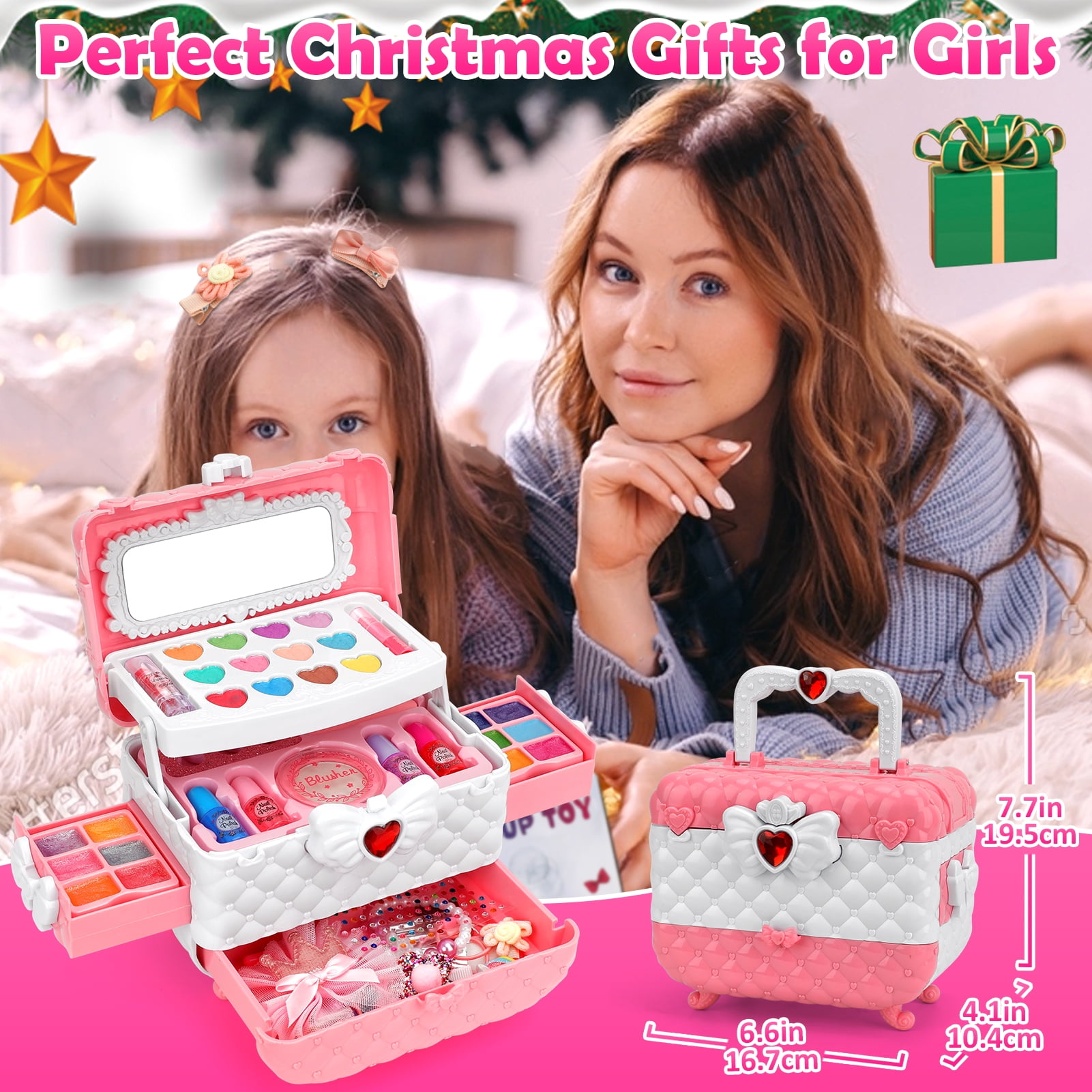 Kids Makeup Kit for Girl, Sendida Princess Dress Up for Girls Toys Makeup Set with Cute Bag Princess Pretend Play Toys for Girls 3 4 5 6 7 8 9