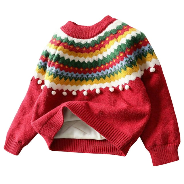 WUANDIXFA Chandail à Col Rond en Coton Doux pour Enfants Cardigan pour Garçon d'Hiver Sapin de Noël Chandail Mignon pour Tout-Petits Garçons Filles Bébé Bas Rouge, 5-6 Ans