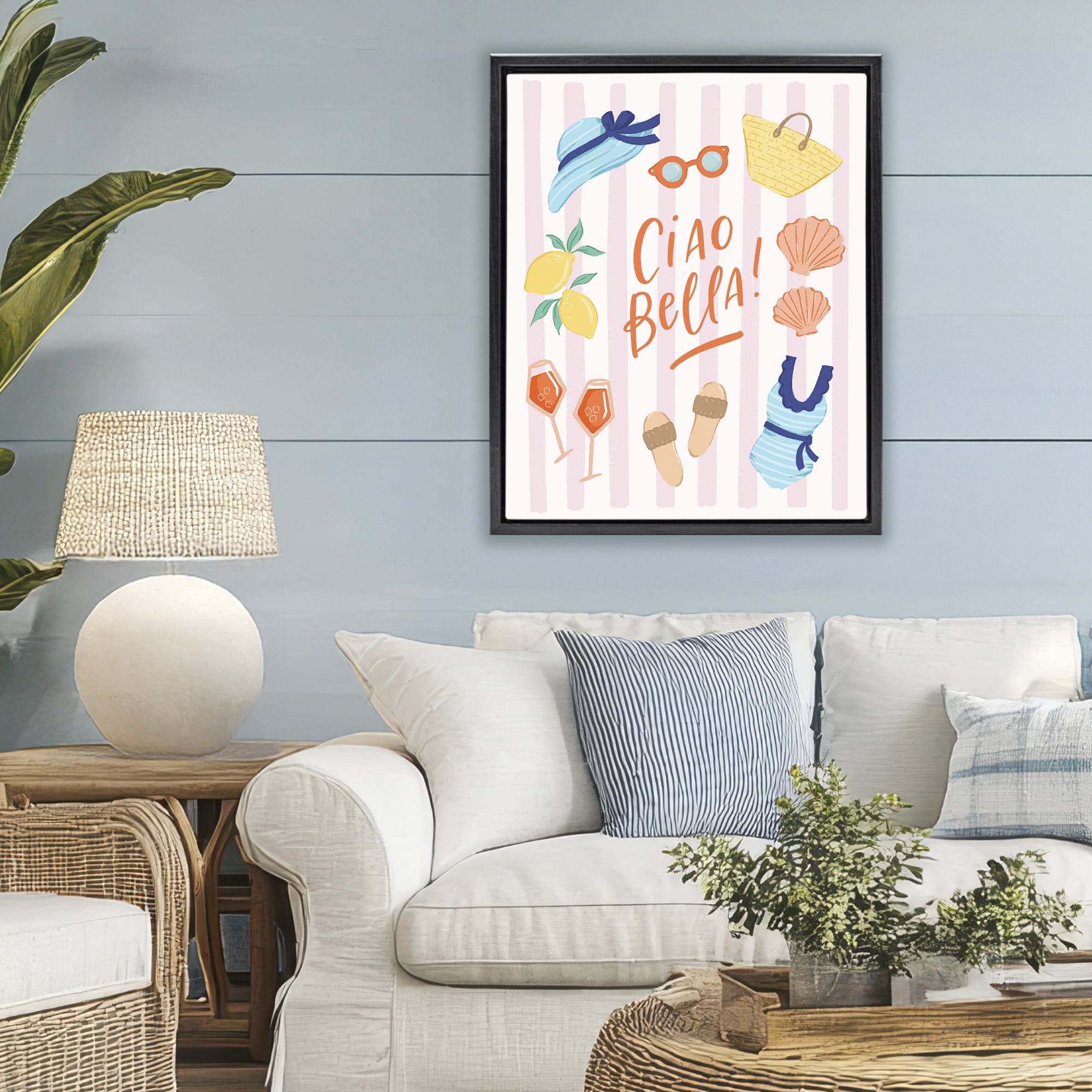 Stupell Industries Summer Ciao Bella Black Framed Floater Canvas Wall Art, design by Sandra Picco
