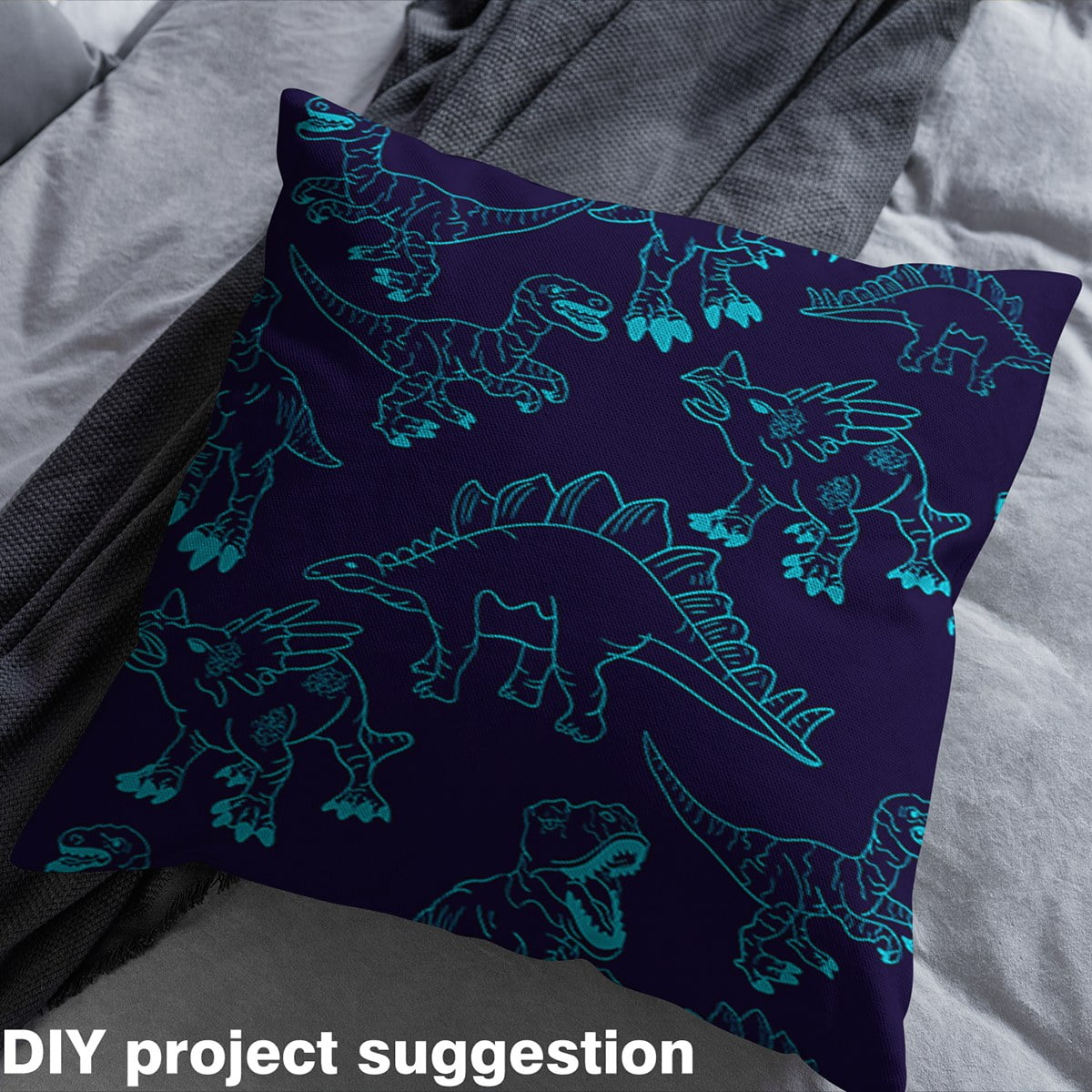 Homewish Cartoon Dinsaur Fabric by the Yard 2 Yard,Ancient Animal Room Decor Fabric by the Yard,Black Blue Fabric for Sewing For Teens Boys,Luxury Bedroom Decor
