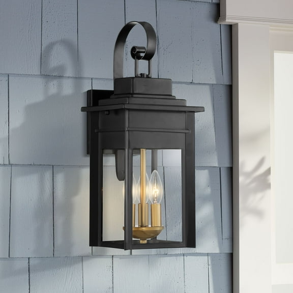 Franklin Iron Works Bransford Vintage Outdoor Wall Light Fixture Black 19" Clear Glass for Post Exterior Barn Deck House Porch Yard Patio Home Outside