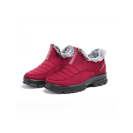 

Fangasis Ladies Comfort Casual Shoes Platform Snow Boots Slip On Winter Shoe Outdoor Walking Warm Booties Comfortable Plush Lining Ankle Boot Red 7