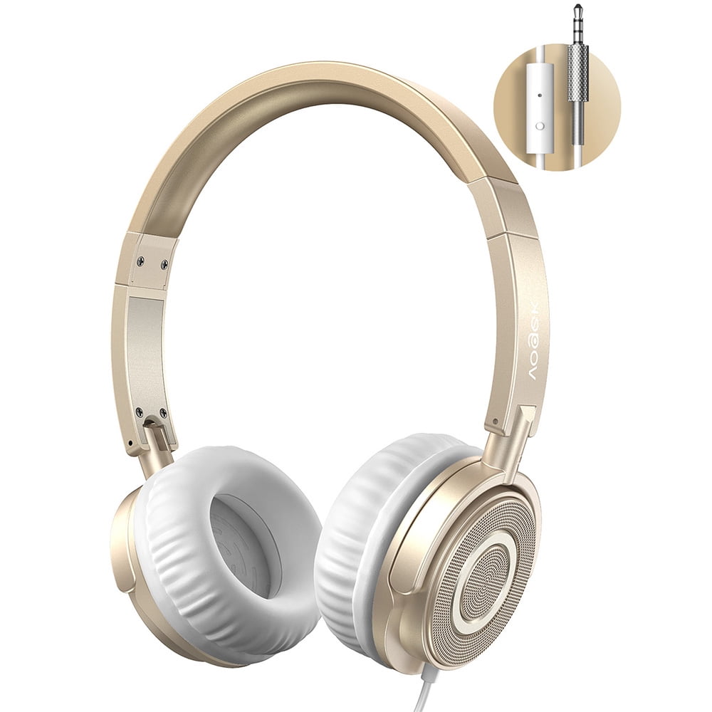 VOGEK Wired On-Ear Headphones with Mic, Gold WGYP-016C