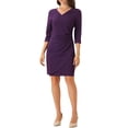 thumbnail image 2 of Vestido envolvente Inspire Chic para mujer, con mangas 3/4, escote en V, vestido midi elegante y casual para invitadas de boda, color púrpura, 2 of 6
