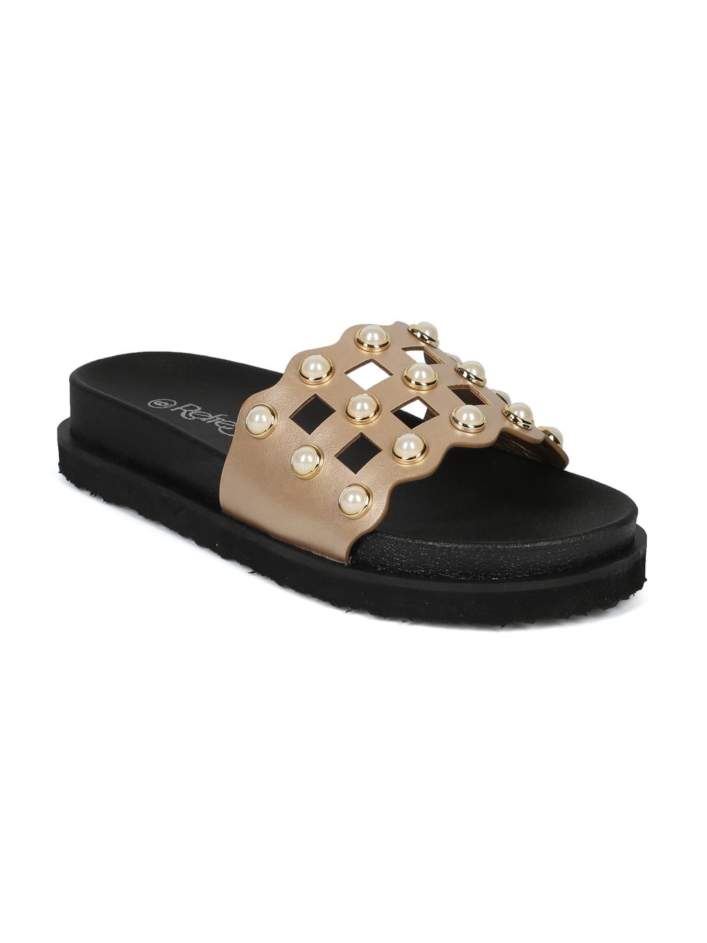 New Women Refresh Purdy-01 Leatherette Faux Pearl Studded Caged Footbed ...