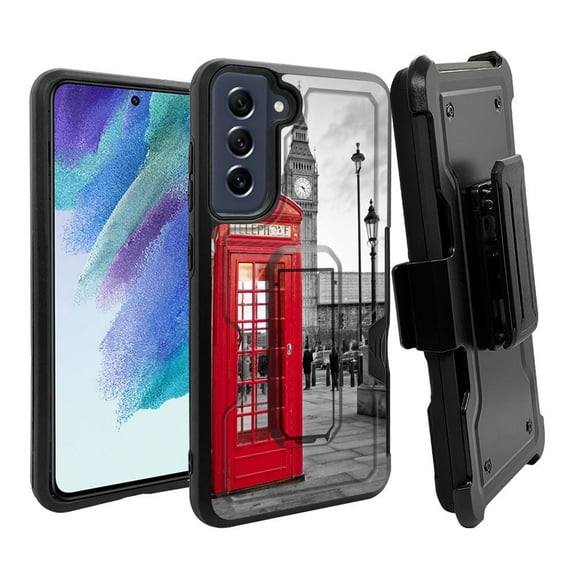 ANJ  Rugged Dual Layer Hybrid Holster Kickstand Case w/ Card Slot   Tempered Glass Cover for Samsung Galaxy S21 FE 5G - Phone Booth in London