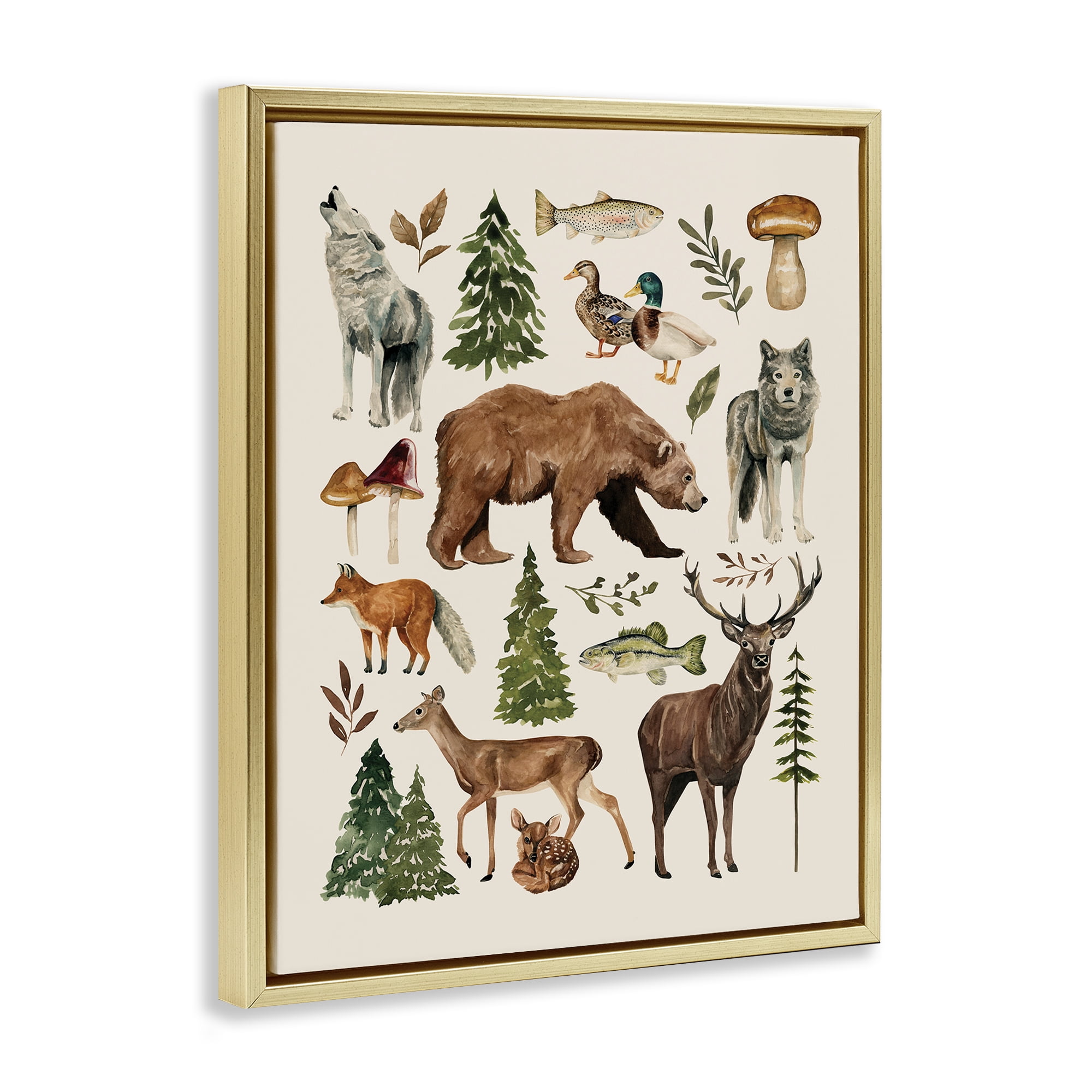 Stupell Industries The Wild Wood Animals Gold Framed Floater Canvas Wall Art, design by Bethany Sandoval