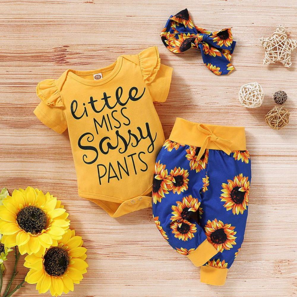 puseky Baby Girls Sunflower Long Sleeve Sweatshirt+Pants Tracksuit Outfits Set 
