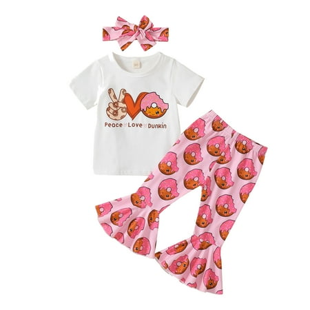 

Rovga Outfits For Toddler Girls Short Sleeve Letter Prints Tops et Long Pants Hairband Outfits