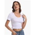 thumbnail image 5 of Women's Casual Short Sleeve Scoop Neck Fitted Workout Basic Crop Top Teen T-shirts, 5 of 6