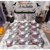 Feelyou Teen Trick or Treat Bedding Comforter Set 7-Piece, Halloween Spider Web King Bedding Sets, Horror Ghost Pumpkin Reversible Bed Sheets, Microfiber Bedroom Decor