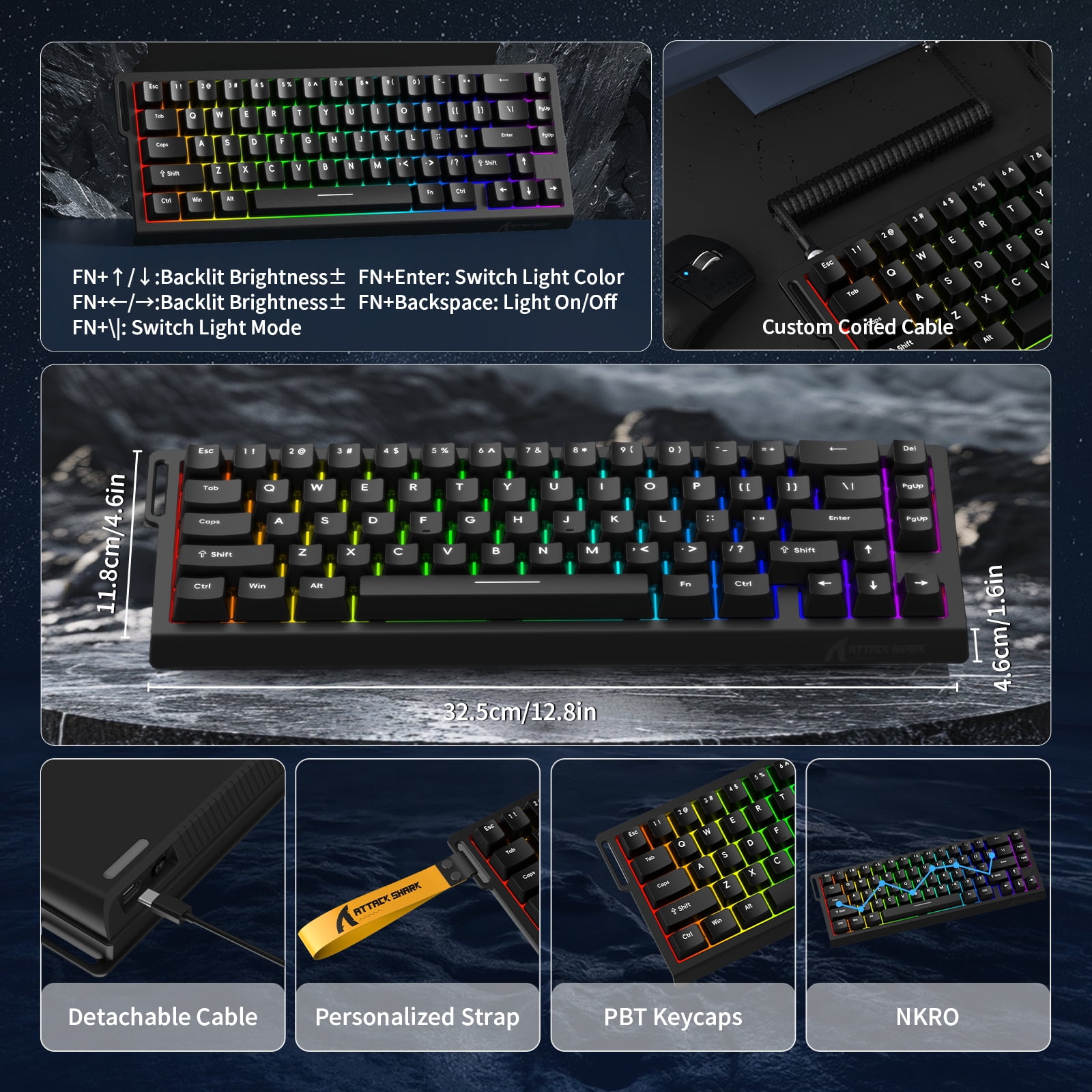 ATTACK SHARK X68 HE Rapid Trigger Keyboard Magnetic Switch 60% Wired 8KHz Magnetic Keyboard With 0.01mm RT Accuracy, Support RT/Snap Tap/DKS/MT/TGL