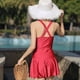 thumbnail image 4 of Yuarrent Bañador de poliéster con estilo, cómodo y elegante traje de baño de playa para mujer, traje de baño modesto de secado rápido, Traje de baño Vino rojo SG, 4 of 6