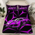 thumbnail image 2 of jejeloiu Race Car Full Size Sheets,Modern Geometric Stripes Bed Sheets,Purple Black Sheet Sets For Boys Kids,Lightweight Room Decor,4 Pieces, 2 of 7
