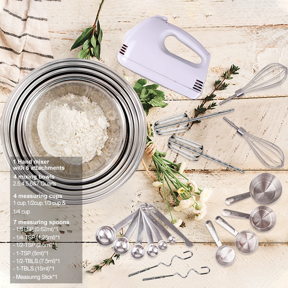 Kosbon 5-Speed Electric Hand Mixer with Stainless Steel Bowls photo 6