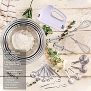 KOSBON Electric Hand Mixer Mixing Bowls Set, Upgrade 5-Speeds Mixers with Silver Nesting Stainless Steel Mixing Bowl, Measuring Cups and Spoons Whisk Blender - Baking Supplies for Cooking