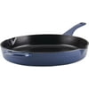 Ayesha Curry Kitchenware Enameled Cast Iron Skillet/Frying Pan with Helper Handle and Pour Spouts, 12 Inch - Anchor Blue