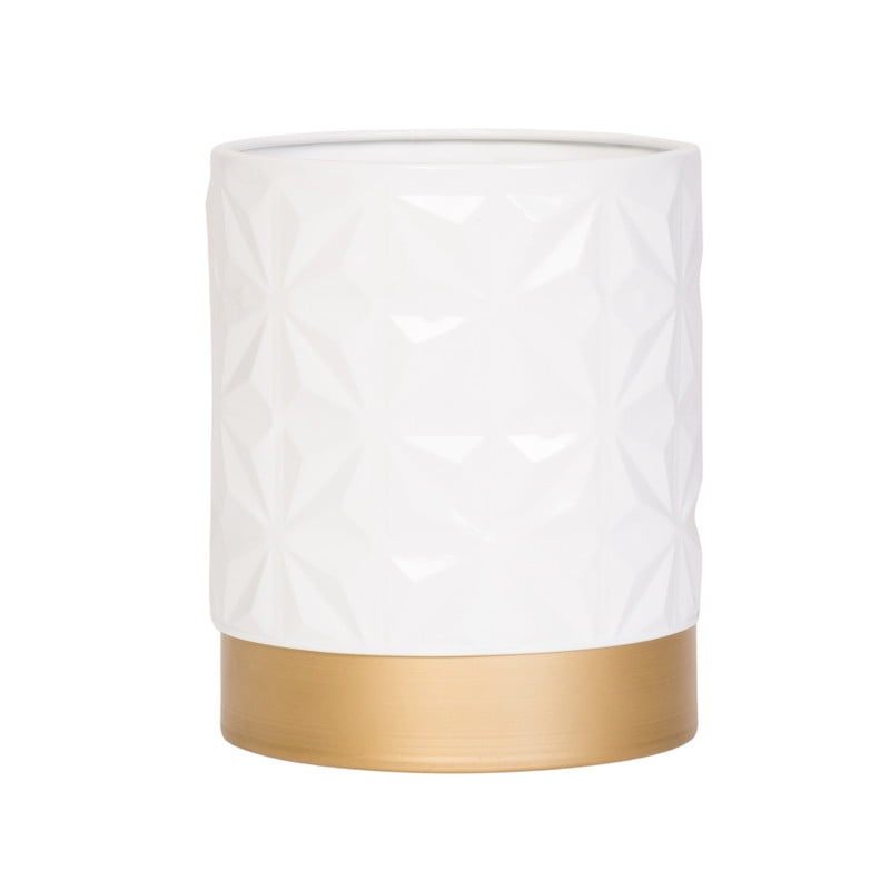 Geometric Metal Waste Basket With Gold Base - White - 10"H x 8"W