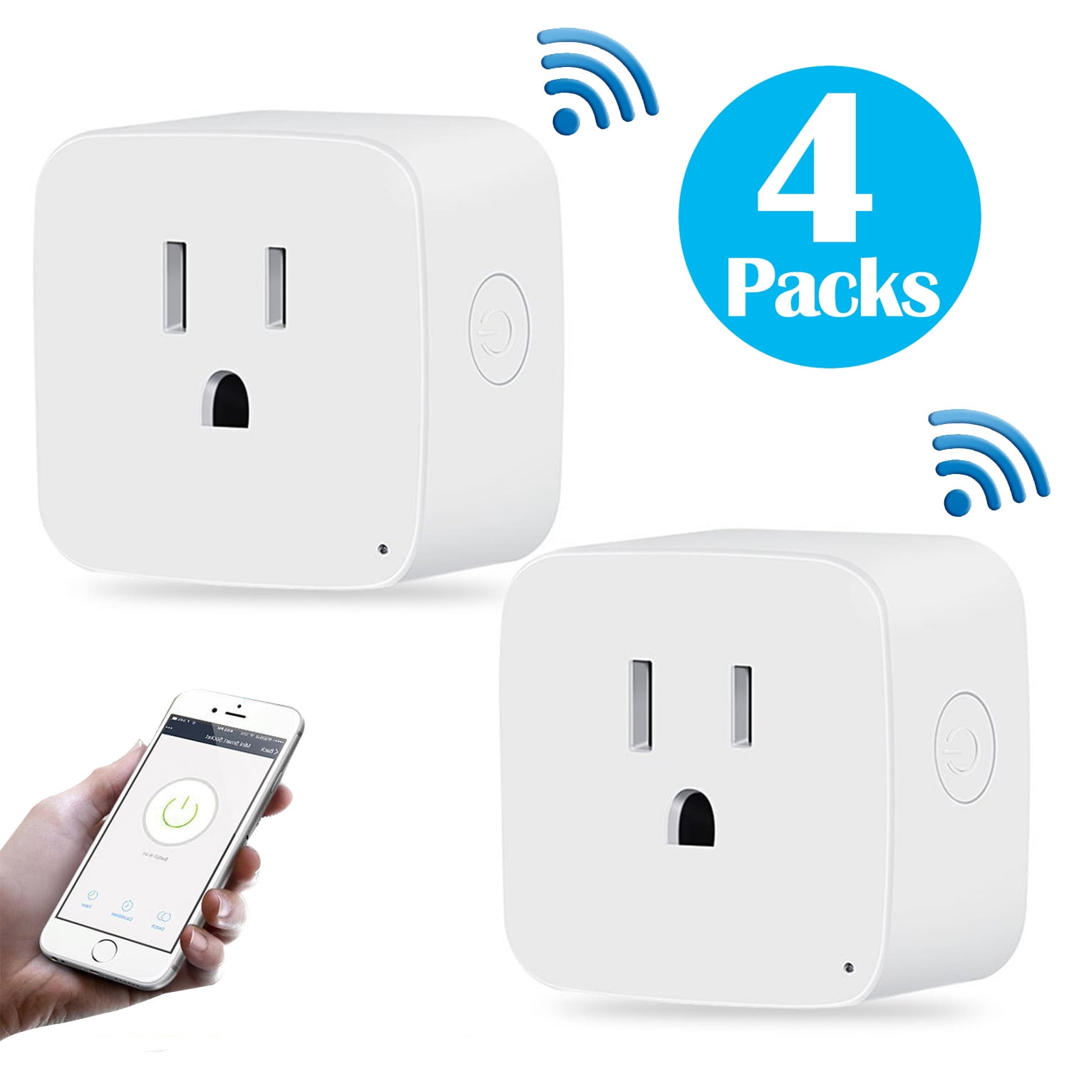 Google Home and IFTTT Smart Plug WiFi Outlet 13A Smart Socket Compatible with Alexa Timing Function Remote Control Energy Monitoring Wireless WiFi Socket Alexa Plugs No Hub Required 4 Pack