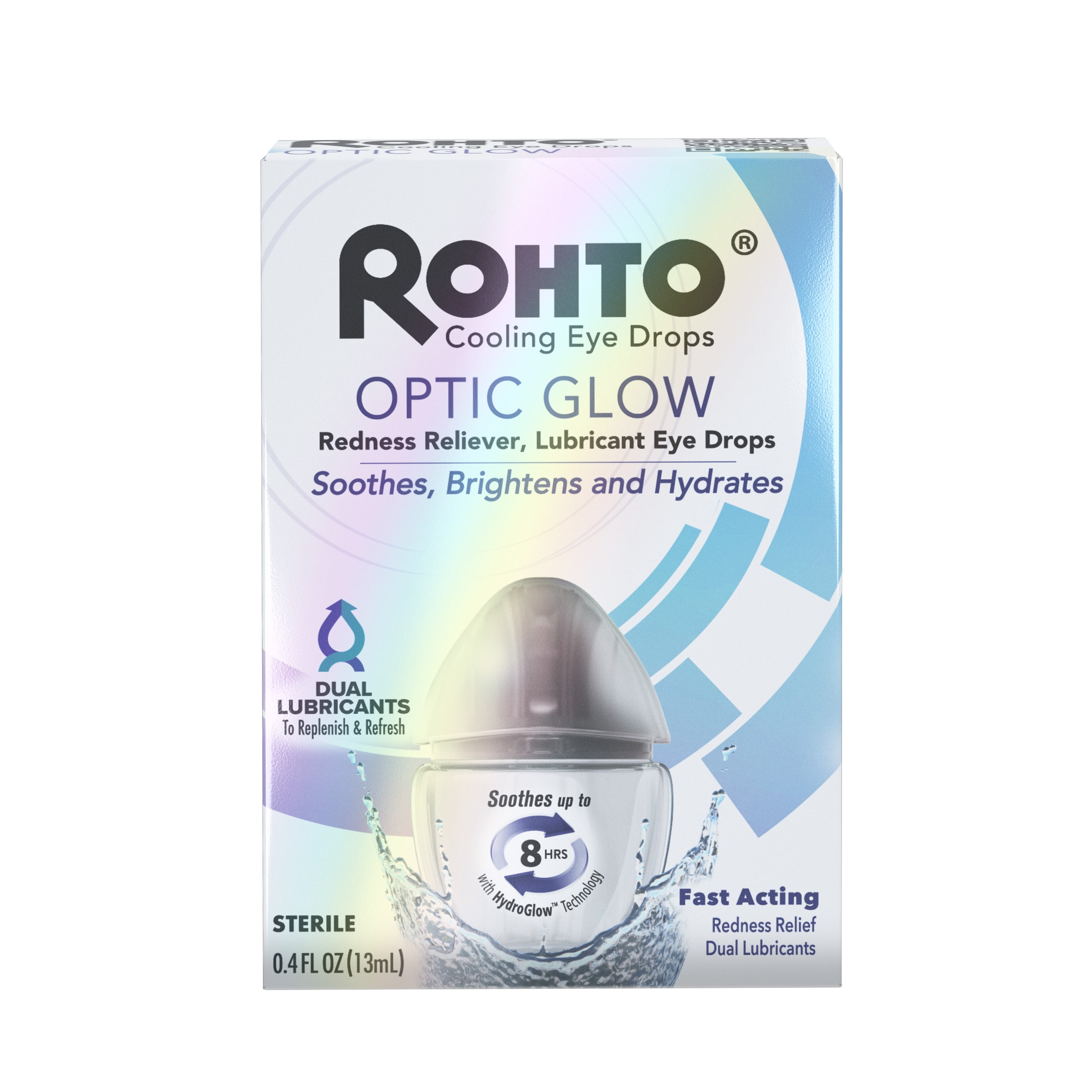 Rohto Optic Glow Cooling Eye Drops Redness Reliever/Lubricant, 0.4 fl oz