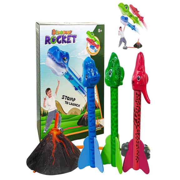 Mozhitti Kids Dinosaur Rocket Toy Set Outdoor Air Flying Rocket For Toddlers 3 Fun Inflatable Launching Toy For Yard/Park Parent Child Interactive Competition