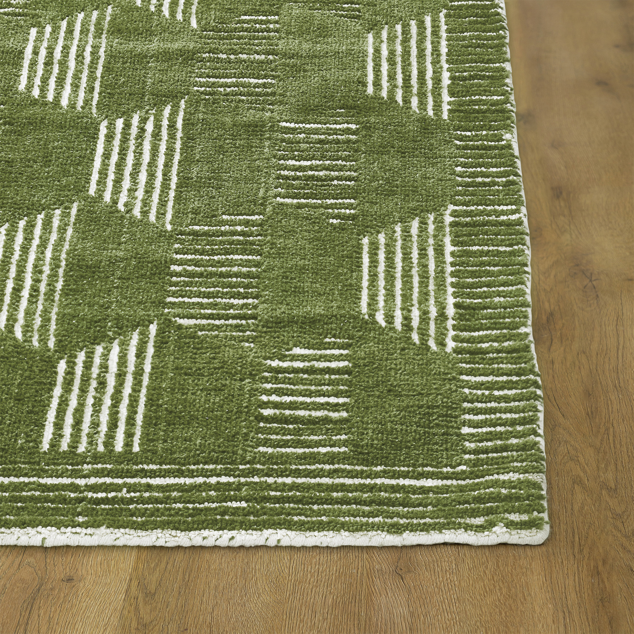 Beautiful Tufted Thyme Green Geometric Stripe Indoor Area Rug by