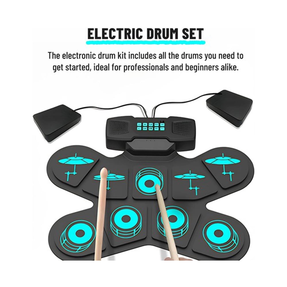Roll-Up Electric Drum Set 9-Pad Portable Practice Kit USB Desktop Drums