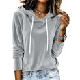 thumbnail image 3 of Ihhxva Women's Velvet Hoodie Loose Fit Drawstring Top Casual Long Sleeve Soft Cozy Sweatshirt for Fall Winter Lounge Streetwear S-2XL, 3 of 9