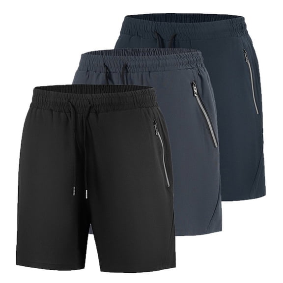 Lenago Short Pant for Men Gym Shorts Man Solid-Color Zipper Pocket Loose Sporty Outdoor Running Training Drawstring Pocket Shorts Black L