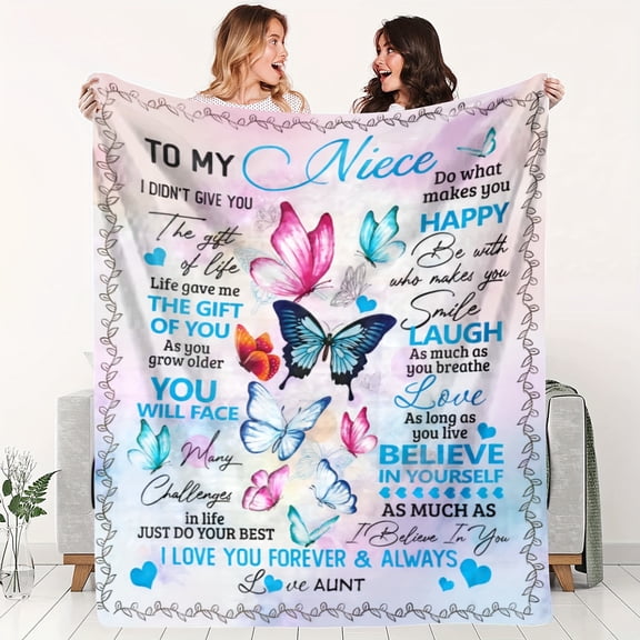 1pc Letter Flannel Blanket To My Niece Throw Blanket Butterfly Pattern Warm Cozy Soft Blanket For Couch Bed Sofa Office Camping
