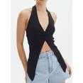 thumbnail image 3 of SUNSIOM Women's Knit Halter Tank Tops Solid Color Ribbed Backless Split Hem Slim Vest Streetwear, 3 of 6