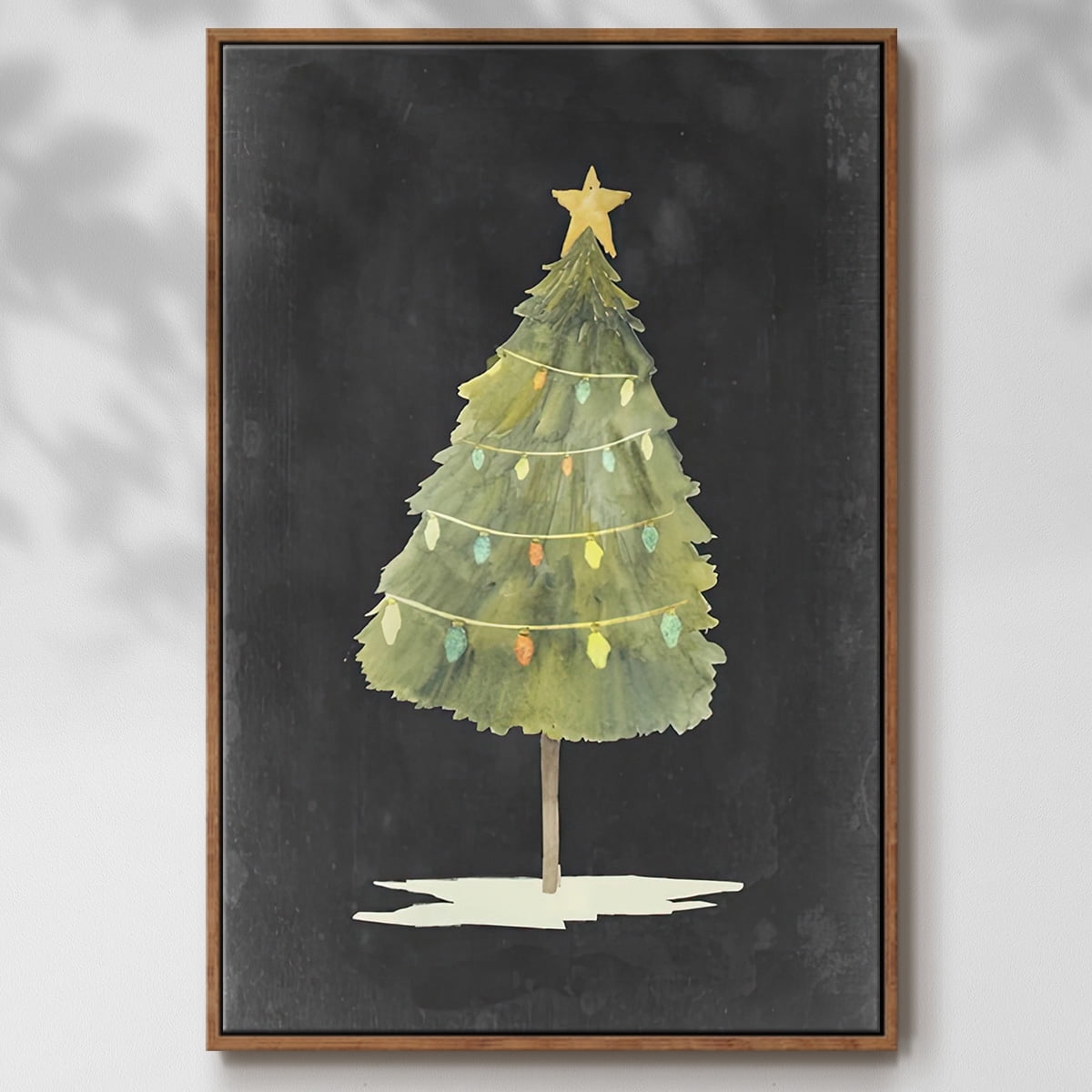 Christmas Glow I - Framed Gallery Wrapped Holiday Canvas - 17 x 25 - Rosewood Frame