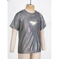 thumbnail image 3 of TTAO Kids Girls Boys Dance Tops Metallic T-Shirt Jazz Hip Hop Party Stage Performance Disco Costume Black 5-6, 3 of 7