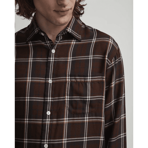 NN07 BROWN PLAID Errico 5164 Long Sleeve Button-Up Woven Shirt,Large, NWOT