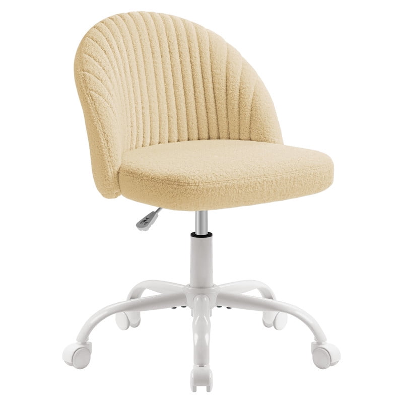 Homall Home Office Chair Adjustable Vanity Chairs Mid Back Rolling Task Chairs for Bedroom, Living Room or Study,Teddy Velvet,Yellow