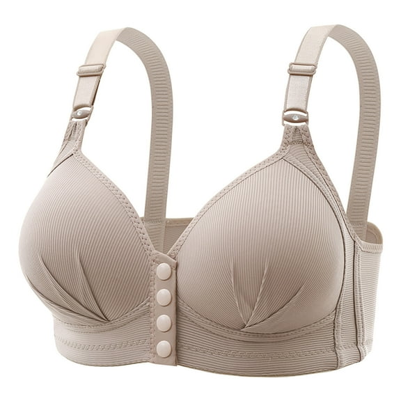 POIUYTR Bras for Older Women Push Up Front Closure Button Everyday Bra Soft Comfort Full Coverage Underwire Adjustable Elastic Straps T-Shirt Bra 2024