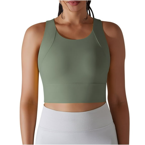REORIAFEE Yoga Tank Tops for Women Sleeveless Tops Crewneck Tanks Quick Dry Crop Shirts Solid Color Pullover Shapewear Wide Strap Vest Summer Going Out Fashion Clothing Army Green