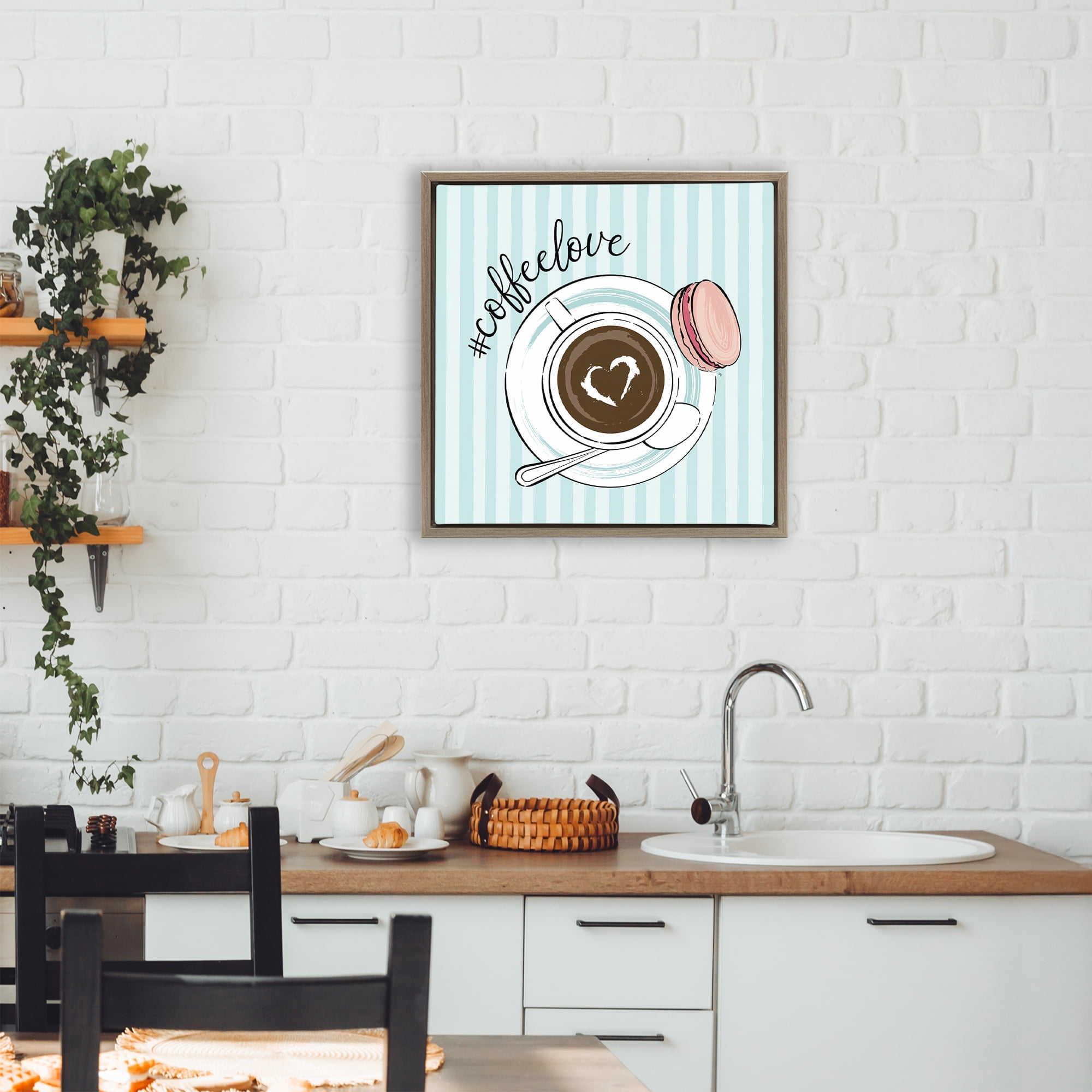 Stupell Industries Coffee Love Hashtag Brown Framed Floater Canvas Wall Art, design by Martina Pavlova