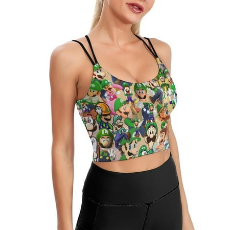 Luigi s Mansion Game Cartoon Sports Bra For Women Padded Crop Top Camisole Yoga Tank Top Vest Workout Tops Racerback With Built In Bra Activewear Fitness Gym