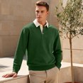 thumbnail image 5 of UDAUDU Mens Casual Cotton Polo Sweatshirts Comfortable Long Sleeve Color Block Button Collared Fall Winter Fleece Pullover Shirts Dark Green L, 5 of 5