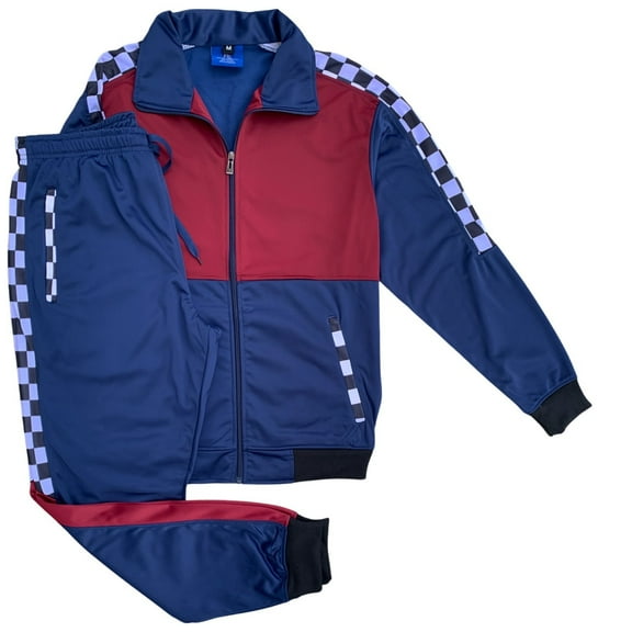 Men’s 2 piece Checker box Jogger style Jogging Suit Track Jacket & Track pants Matching Suit