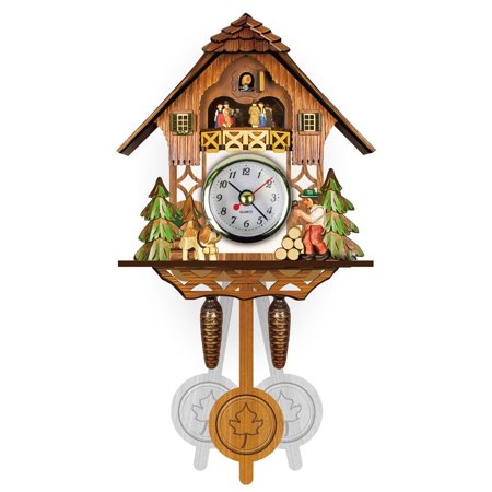CondFun Cuckoo Clock Antique Wooden Cuckoo Birdhouse Wall Clock Home Decor Hanging Cuckoo Clock Auto Swing Bell Pendulum Home Decor